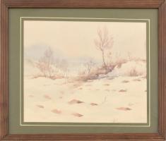 B. Lazetzky Stella (1924-2012): Téli havas táj. Akvarell, papír, jelzett. Üvegezett fakeretben, 24x29 cm