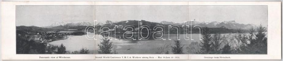 1923 Pörtschach am Wörthersee, Second World Conference YMCA Workers among Boys - 3-tiled folding panoramacard (Rb)