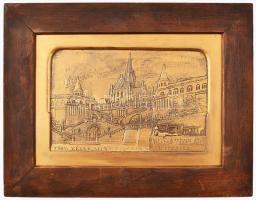 Foittin Nándor (működött 1900-1930 k.): Mátyás templom Budapesten. Dombormű, fémöntvény, jelzett, fakeretben, 23x32,5 cm
