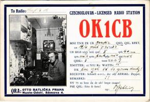 1933 Czechoslovak Licensed Radio Station. QRA: Otto Batlicka Praha, Nusle-Údolí, Sámova 4. / Csehszlovák rádióamatőr reklám képeslapja / Czechoslovakian amateur radio stations advertisement, QSL