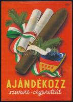 Végh Gusztáv (1889 - 1973): Ajándékozz szivart, cigarettát, villamosplakát, Bp., Piatnik, 24x17 cm