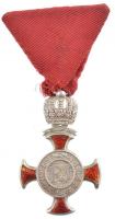 1869-1916. Koronás Ezüst Érdemkereszt vörös szalagon karikán jelzett Ag kitüntetés mellszalagon, a függesztőkarikán fémjellel és ROZET & FISCHMEISTER WIEN gyártói jelzéssel T:2 a medalion oldala több kis helyen sérült, zománchiba, viseltes mellszalag / Hungary 1869-1916. Silver Merit Cross with the Crown on red ribbon hallmarked Ag decoration on ribbon, with ROZET & FISCHMEISTER WIEN makers mark on the suspension ring C:XF the medallion is damaged on a few small places, enamel error, worn ribbon NMK 222.