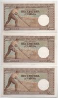 Szerbia 1942. 500D (3x, egyugrásos sorszámkövetők) + 1942. 1000D (3x, ebből 2db közeli sorszám) T:II...