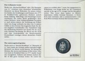 NSZK 1977. 5M Ag "Kleist" érmés borítékon, NDK bélyegblokkal, alkalmi bélyegzővel T:1