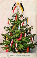 1915 Die bessten Weihnachtsgrüsse! / Központi hatalmak karácsonyi üdvözlete zászlókkal / Central Powers propaganda, Christmas greeting with flags. M. Munk Wien Nr. 1027.