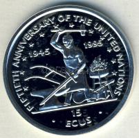 Man-sziget 1995. 15ECU Ag "ENSZ 50. évfordulója" T:PP