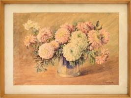 Dolányi Benczúr Ida (1876-1970): Csendélet. Akvarell, papír. Jelzett. Dekoratív, üvegezett, kissé sérült fakeretben, 49x71 cm.