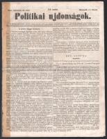 1857 Politikai ujdonságok III. évf. 34. sz., 1857. aug. 26., szerk.: Pákh Albert. Pest, Landerer és Heckenast-ny., 8 p., kissé sérült, ragasztott