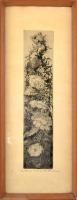 Hertay Mária (1932-2018): Vadbokor. Rézkarc, papír, jelzett, számozott (44/100), üvegezett fa keretben, 59×12,5 cm