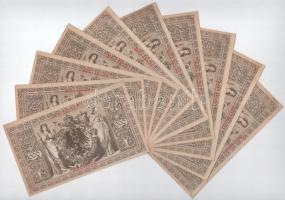 Német Birodalom 1910. 1000M piros pecsét, hétjegyű sorszámmal (10x) sorszámkövetők "5348801F - ...