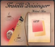 1937 Fratelli Deisinger Kávé - Tea asztali naptára, illusztrált kartonon, 22x26 cm