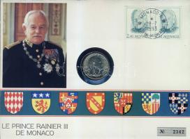 Monaco 1974. 1Fr "III. Rainier" érmés borítékon, bélyegpárral T:1 hátoldali ismertető tanúsítvánnyal Csak 7000 db!