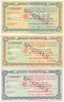 ~1970. Országos Takarékpénztár csekkekk 100Ft + 200Ft + 500Ft-ról, SPECIMEN (MINTA) bélyegzéssel, 000-ás sorszámmal T:I-