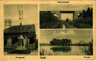 1944 Bicske, Országzászló, Vasúti híd, tó (EB)