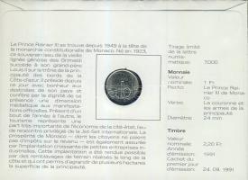 Monaco 1974. 1Fr "III. Rainier" érmés borítékon, bélyegpárral T:1 hátoldali ismertető tanú...