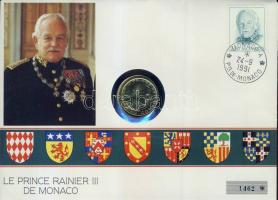 Monaco 1982. 1Fr "III. Rainier" bélyeges érmés borítékon T:1 hátoldali ismertető tanúsítvánnyal Csak 7000 db!