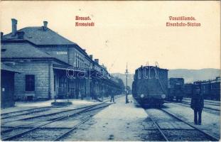1907 Brassó, Kronstadt, Brasov; vasútállomás, vonat, gőzmozdony. Zeidner H. kiadása / railway station, train, locomotive (apró szakadás / tiny tear)