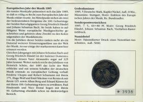 NSZK 1985. 5M "A zene éve" érmés borítékon, 2 db bélyeggel, elsőnapi bélyegzővel T:BU háto...