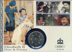 Nagy-Britannia 1993. 5Ł "II. Erzsébet királynő" érmés borítékon 2 db bélyegpárral, alkalmi bélyegzővel T:BU hátoldali ismertető tanúsítvánnyal Csak 7000 db!