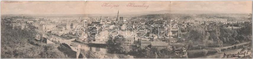 1900 Kolozsvár, Cluj; Három részes kinyitható panorámalap / 3-tiled folding panoramacard (hajtásnál szakadt / bent til broken)