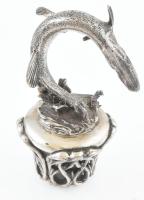 Bécsi ezüst (Ag) csukát ábrázoló dugó dísz. Jelzett, mesterjegyes 123 g, 8 cm / Vienna silver cork ornament with pike-fish on top. Marked, hallmarked 123 g, 8 cm