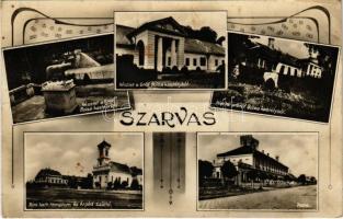 1932 Szarvas, Gróf Bolza kastély, posta, Római katolikus templom, Árpád szálló. Art Nouveau, Müller Károlyné kiadása (EK)