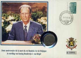 Belgium 1992. 20Fr "I. Baudoin" bélyeges érmés borítékon, alkalmi bélyegzővel T:1 hátoldali ismertető tanúsítvánnyal Csak 9500 db!