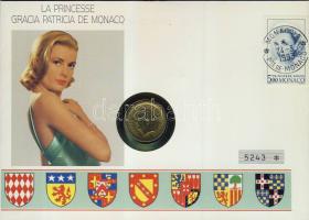 Monaco 1993. 1Fr "Grace Kelly" bélyeges érmés borítékon T:1 hátoldali ismertető tanúsítvánnyal Csak 7000 db!
