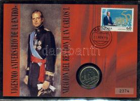 Spanyolország 1995. 100P "I. Juan Carlos" bélyeges érmés borítékon T:1 hátoldali ismertető tanúsítvánnyal Csak 10.000 db!