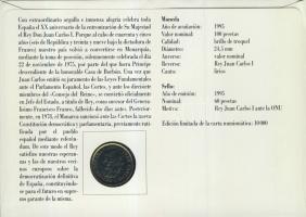 Spanyolország 1995. 100P "I. Juan Carlos" bélyeges érmés borítékon T:1 hátoldali ismertető...