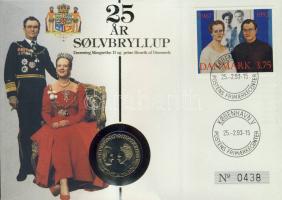 Dánia 1992. 20K "II. Margit királynő és Henrik herceg" bélyeges érmés borítékon T:1 hátoldali ismertető tanúsítvánnyal Csak 7000 db!