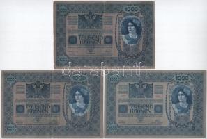 Ausztria 1919. (1902) 1000K (3x) függőleges "DEUTSCHÖSTERREICH" felülbélyegzéssel, mindkét...