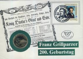 Ausztria 1991. 20Sch "Grillparzer" bélyeges érmés borítékon, alkalmi bélyegzővel T:1 ismertető tanúsítvánnyal Csak 10.000 db!