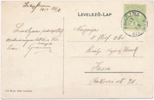 1913 Kraszna, Crasna; Fő tér, Református templom, üzletek. Boda Béla kiadása / main square, Calvinis...