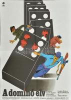 1977 Mayer Gyula (1942-2002): A dominó elv amerikai film plakátja, hajtott, 56×40 cm