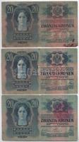 1912. 100K (2x) + 1913. 20K (3x) + 1914. 50K (2x), midegyik piros "MAGYARORSZÁG" felülbély...
