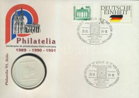 NSZK+NDK 1991. Filatéliai porcelán emlékérem érmés borítékon 2 db bélyeggel, alkalmi bélyegzővel T:1