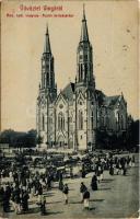 1910 Vinga, Római katolikus templom, Piactér hetivásárkor. W.L. Bp. 5436. / Catholic church, market square on market day (fa)