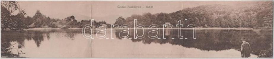 Felsőbánya, Baia Sprie; Bódi tó. Három részes kinyitható panorámalap, Vagányi felvétele és kiadása / lake. 3-tiled folding panoramacard