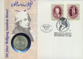 Ausztria 1956. 25Sch Ag "Mozart" érmés borítékon 2 db bélyeggel, elsőnapi és alkalmi bélyegzővel T:2 hátoldali ismertetővel