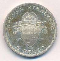 1938. 5P Ag "Szent István" T:1-,2 patina Adamo P8.1