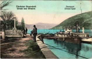 1910 Orsova, Duna-part, gőzhajó / Donau-Quai / Danube riverside, steamship (EK)