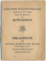 1917. Hazai Bank Részvénytársaság Rákóczi-úti fiók betét-könyv kitöltve, hajtásokkal, foltokkal