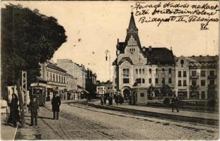 1915 Temesvár, Timisoara; Andrássy út, Városi bérpalota, villamos / street view, palace, tram (r)