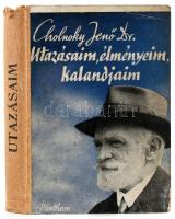 Cholnoky Jenő: Utazásaim, élményeim, kalandjaim. Bp., 1942, Pantheon, 396 p. Fekete-fehér képekkel illusztrált. Átkötött kartonált papírkötésben, átkötéskor az eredeti elülső papírborítót felhasználták, kissé sérült gerinccel, koszos borítóval, az előzéklapon hiánnyal.