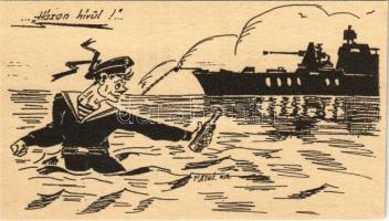 1954 Házon kívül! Humoros magyar matróz képeslap / Hungarian Navy mariner humour s: Máthé