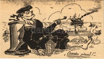 1954 Csendes pihenő! Humoros magyar matróz képeslap / Hungarian Navy mariner humour s: Máthé (EK)