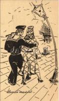 1954 Átkaroló mozdulat... Humoros magyar matróz képeslap / Hungarian Navy mariner humour s: Máthé (EK)