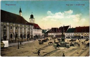 1917 Nagyszeben, Hermannstadt, Sibiu; Nagy piac, üzletek. Vasúti levelezőlapárusítás 9. sz. 1915. / Großer Ring / market, shops (fl)