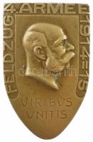 Osztrák-Magyar Monarchia 1915. 4. Hadsereg hadjárata 1914-15 bronz sapkajelvény hátoldalon GURSCHNER WIEN gyártói jelzéssel (40x25mm) T:2 / Austro-Hungarian Monarchy 1915. Feldzug 4. Armee 1914-15 - Viribus Unitis (Expedition of the 4th Army) bronze cap badge with makers mark GURSCHNER WIEN on the back (40x25mm) C:XF